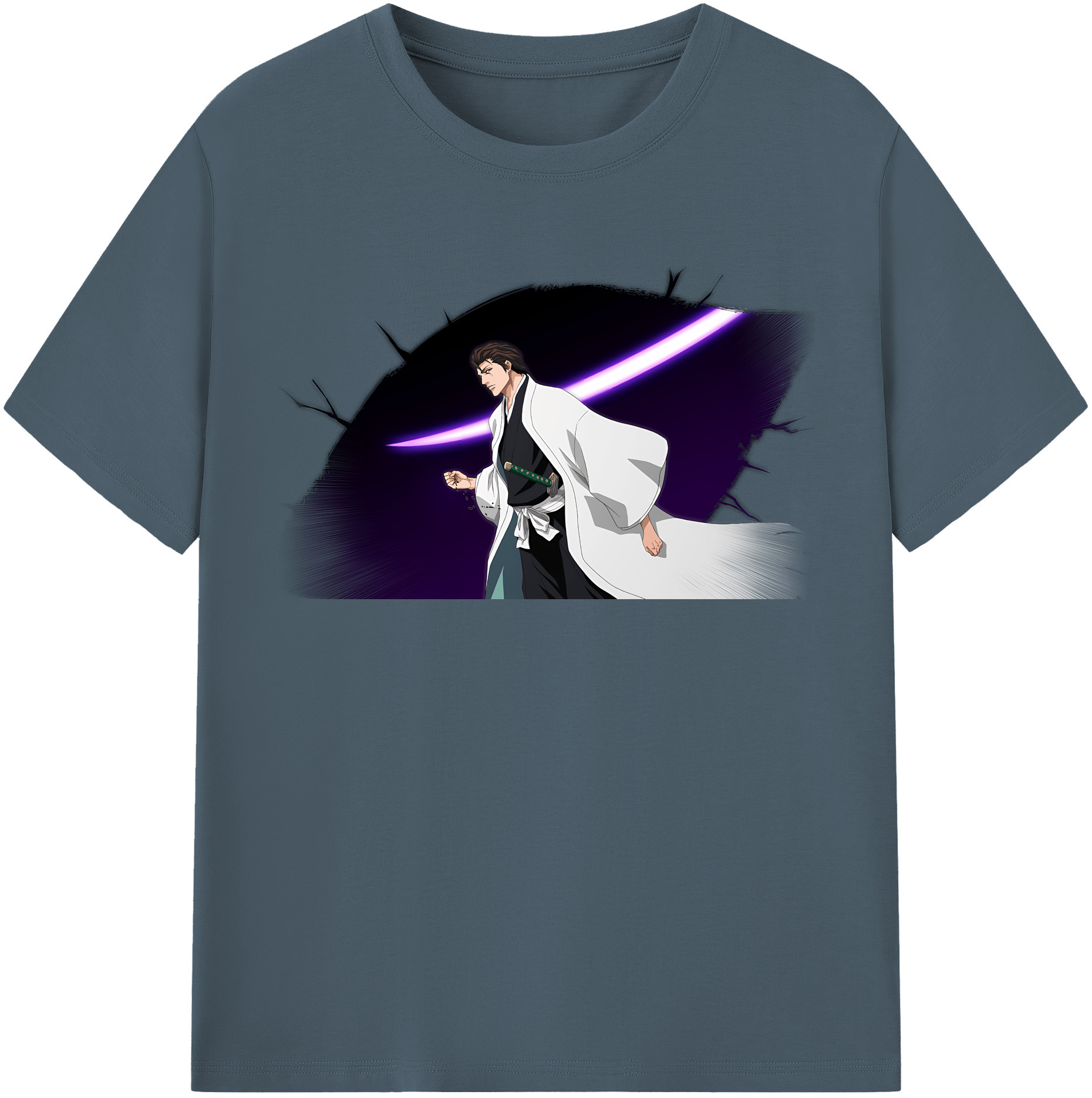 （画像用） ブリーチ 藍染 惣右介（あいぜん そうすけ） BLEACH Aizen Sousuke 綿100％半袖Tシャツ（フロントプリント）
